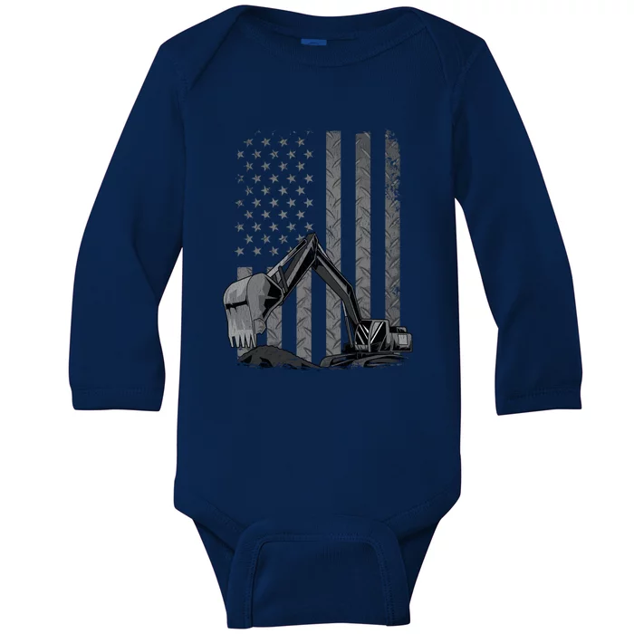 Patriotic Construction Worker Excavator Operator Digger Cool Cool Gift Baby Long Sleeve Bodysuit