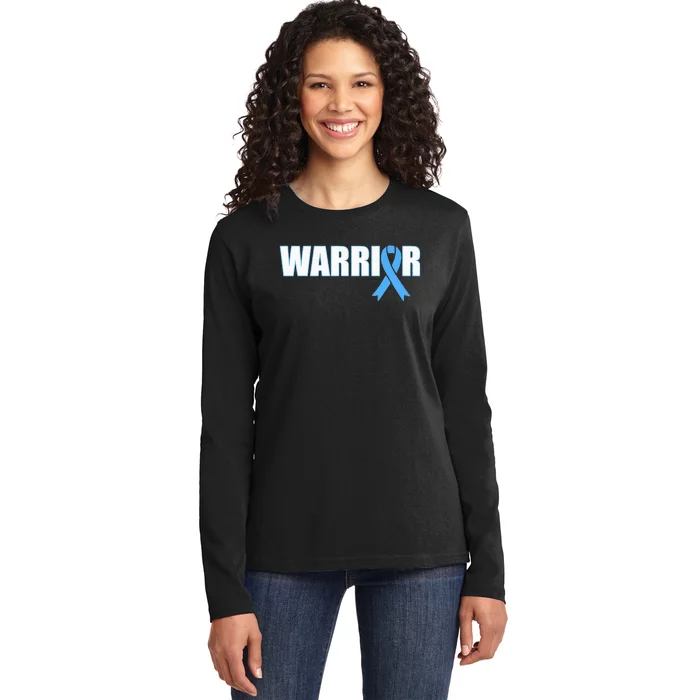 Prostate Cancer Warrior Light Blue Ribbon Ladies Long Sleeve Shirt