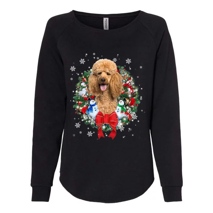 Poodle Christmas Wreath Ornat Decoration Dog Xmas Pajama Gift Womens California Wash Sweatshirt