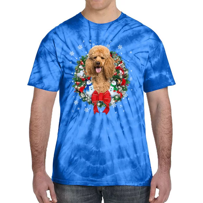 Poodle Christmas Wreath Ornat Decoration Dog Xmas Pajama Gift Tie-Dye T-Shirt