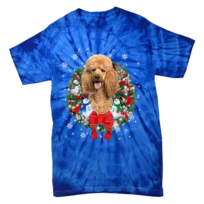 Poodle Christmas Wreath Ornat Decoration Dog Xmas Pajama Gift Tie-Dye T-Shirt