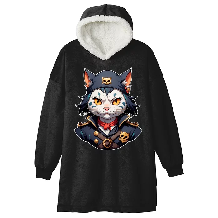 Pirate Cat With Bandana Hooded Wearable Blanket