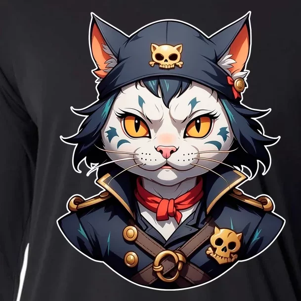 Pirate Cat With Bandana Cooling Performance Long Sleeve Crew