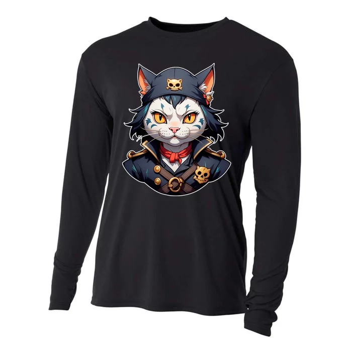 Pirate Cat With Bandana Cooling Performance Long Sleeve Crew