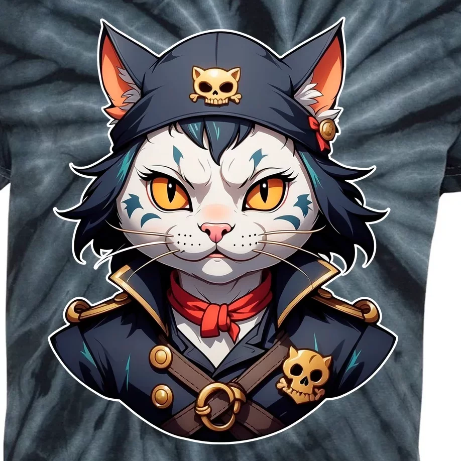 Pirate Cat With Bandana Kids Tie-Dye T-Shirt