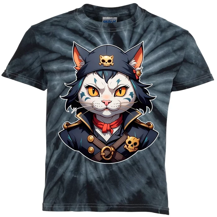 Pirate Cat With Bandana Kids Tie-Dye T-Shirt