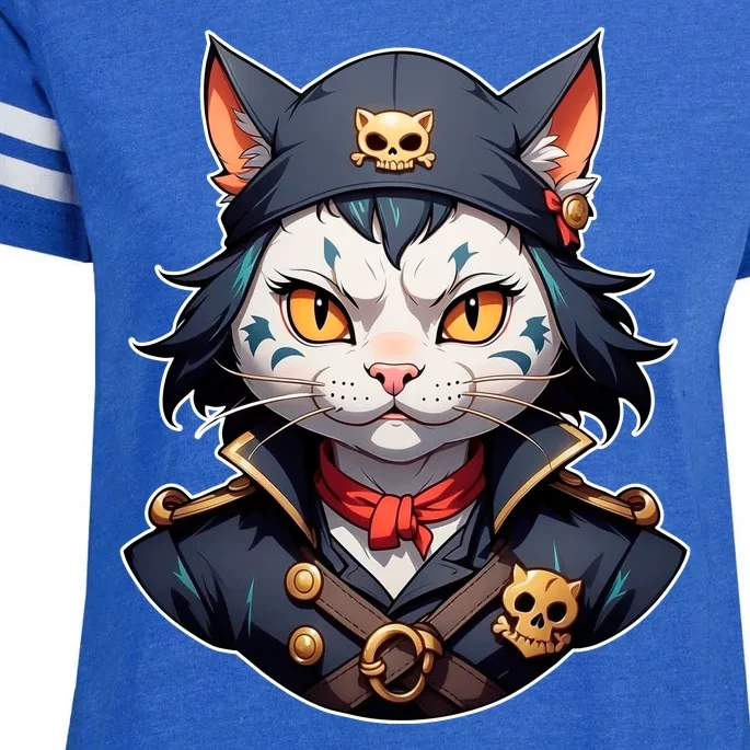 Pirate Cat With Bandana Enza Ladies Jersey Football T-Shirt