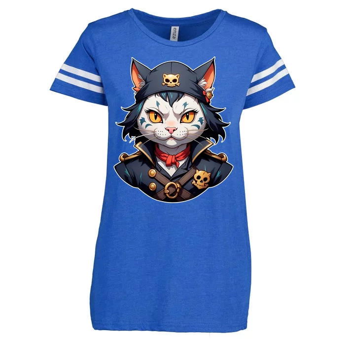 Pirate Cat With Bandana Enza Ladies Jersey Football T-Shirt