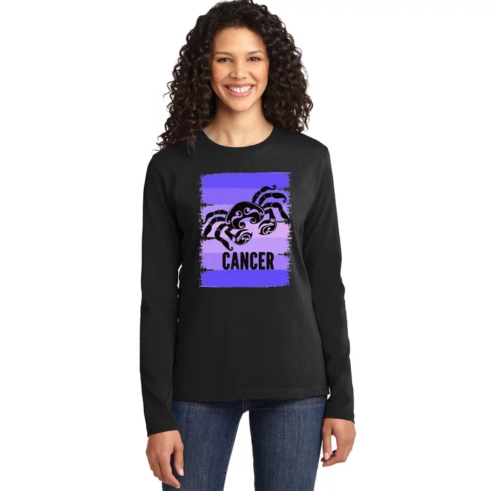 Purple Crab Zodiac Symbol Cancer Star Sign July Birthday Ladies Long Sleeve Shirt