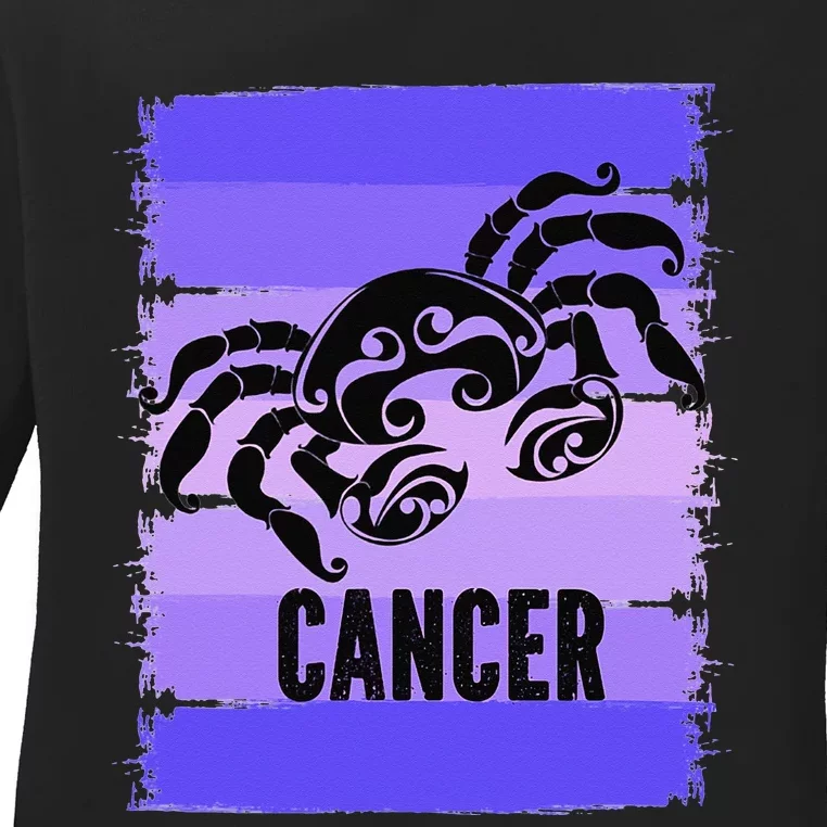 Purple Crab Zodiac Symbol Cancer Star Sign July Birthday Ladies Long Sleeve Shirt