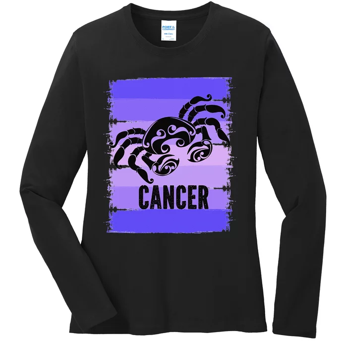 Purple Crab Zodiac Symbol Cancer Star Sign July Birthday Ladies Long Sleeve Shirt