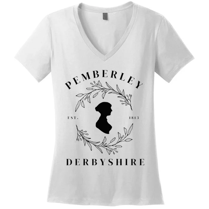 Pemberley Derbyshire 1813 Pride and Prejudice Jane Austen Women's V-Neck T-Shirt