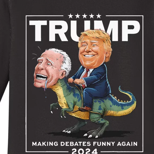 Presidential Debates 2024 Trump Riding Dinosaur F Joe Biden Baby Long Sleeve Bodysuit