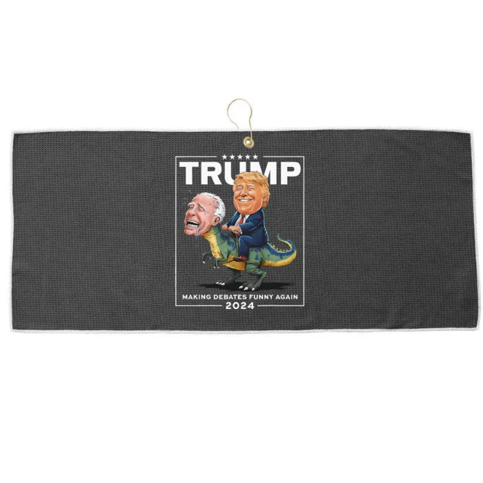 Presidential Debates 2024 Trump Riding Dinosaur F Joe Biden Large Microfiber Waffle Golf Towel