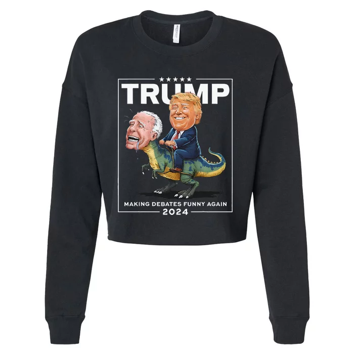 Presidential Debates 2024 Trump Riding Dinosaur F Joe Biden Cropped Pullover Crew