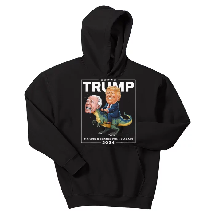 Presidential Debates 2024 Trump Riding Dinosaur F Joe Biden Kids Hoodie