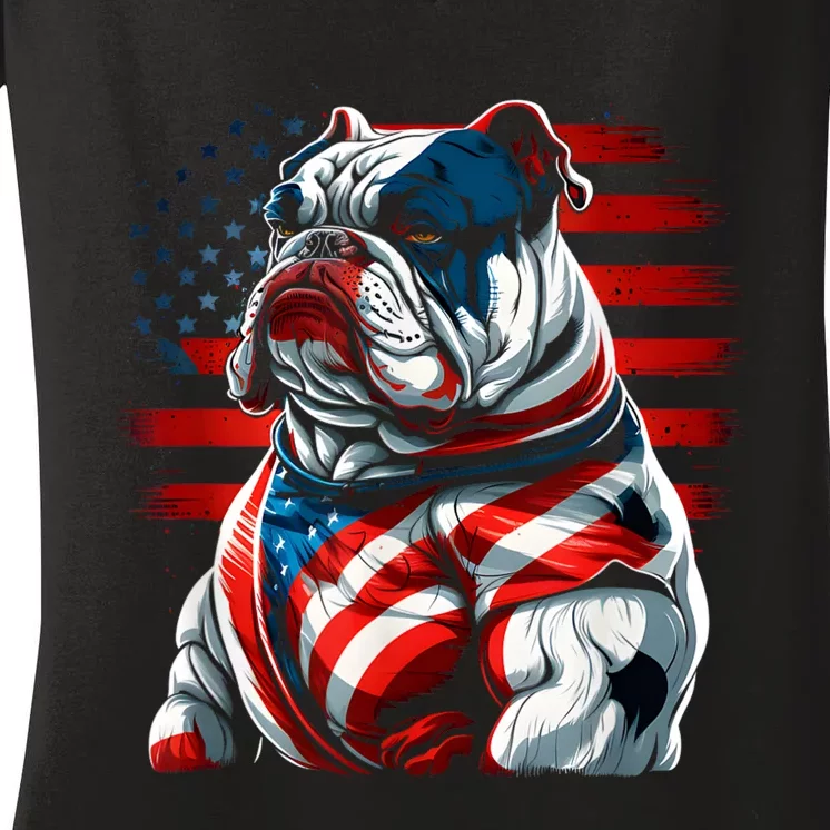 Patriotic Dog 4th Of July Funny Bulldog Lover Women's V-Neck T-Shirt