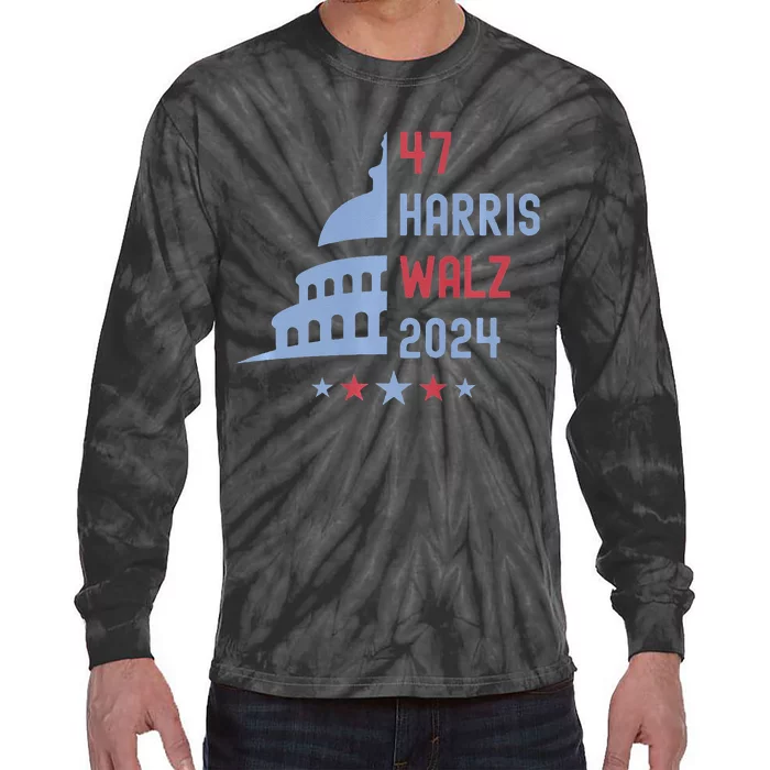 Political Democrat 47 Presidential Election 2024 Harris Walz Tie-Dye Long Sleeve Shirt