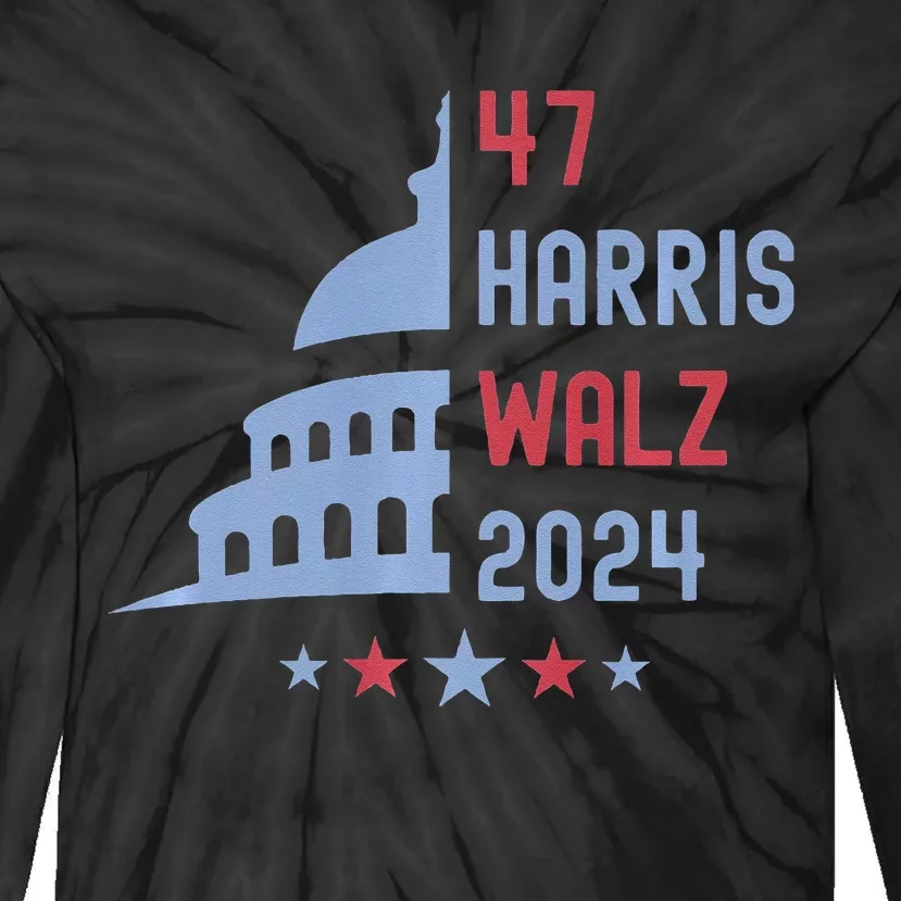 Political Democrat 47 Presidential Election 2024 Harris Walz Tie-Dye Long Sleeve Shirt