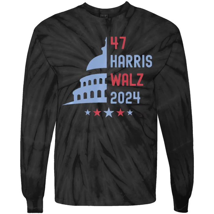 Political Democrat 47 Presidential Election 2024 Harris Walz Tie-Dye Long Sleeve Shirt