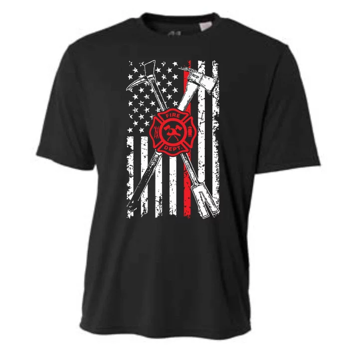 Patriotic Design Axe Halligan Thin Line Red Firefighter Cooling Performance Crew T-Shirt