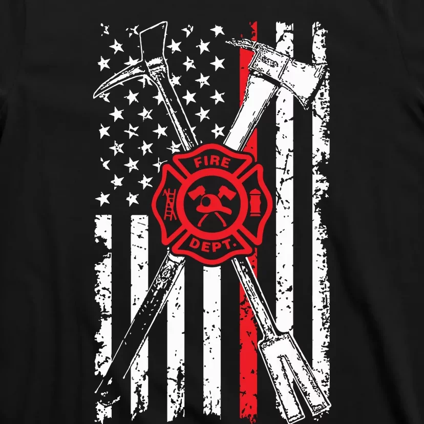 Patriotic Design Axe Halligan Thin Line Red Firefighter T-Shirt