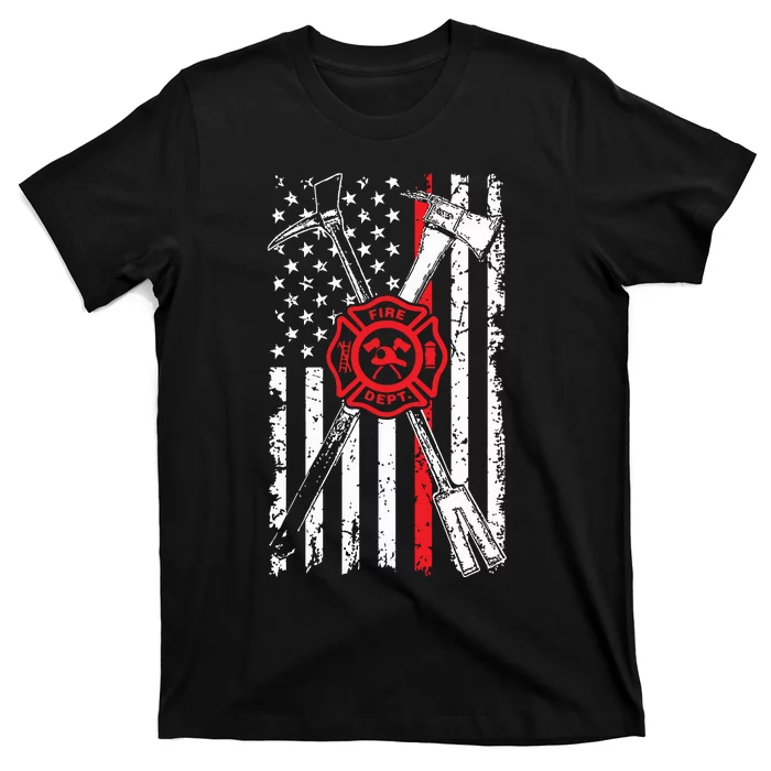 Patriotic Design Axe Halligan Thin Line Red Firefighter T-Shirt