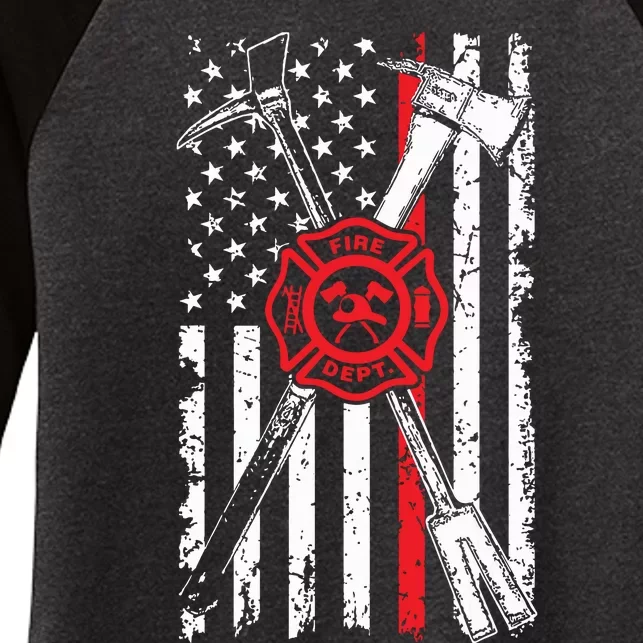 Patriotic Design Axe Halligan Thin Line Red Firefighter Women's Tri-Blend 3/4-Sleeve Raglan Shirt