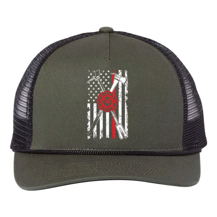 Patriotic Design Axe Halligan Thin Line Red Firefighter Retro Rope Trucker Hat Cap