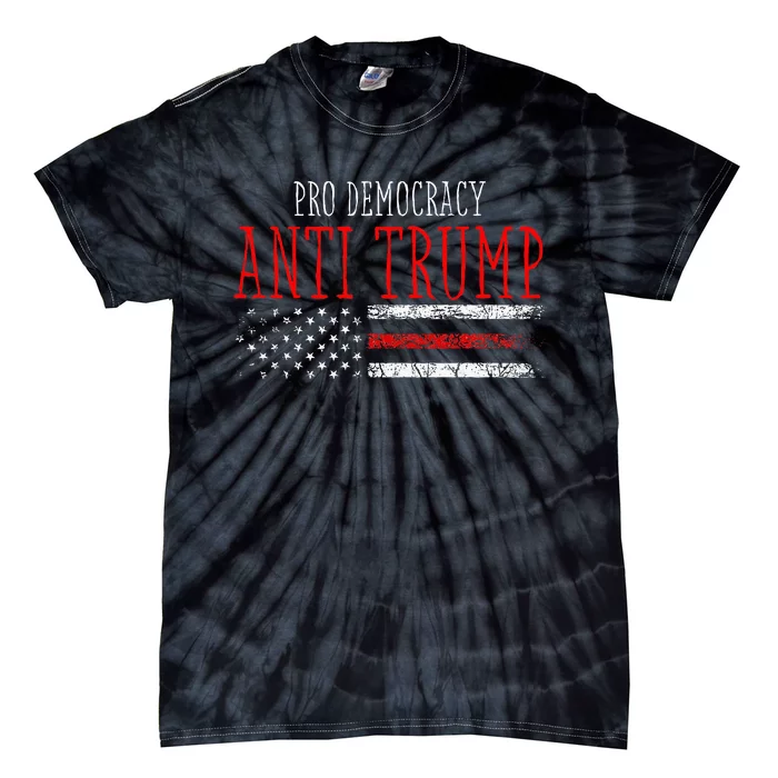 Pro Democracy Anti Trump Election 24 Vintage American Flag Tie-Dye T-Shirt