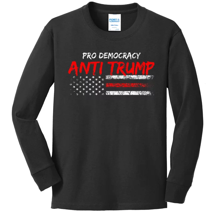 Pro Democracy Anti Trump Election 24 Vintage American Flag Kids Long Sleeve Shirt