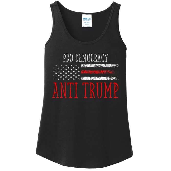 Pro Democracy Anti Trump Election 24 Vintage American Flag Ladies Essential Tank