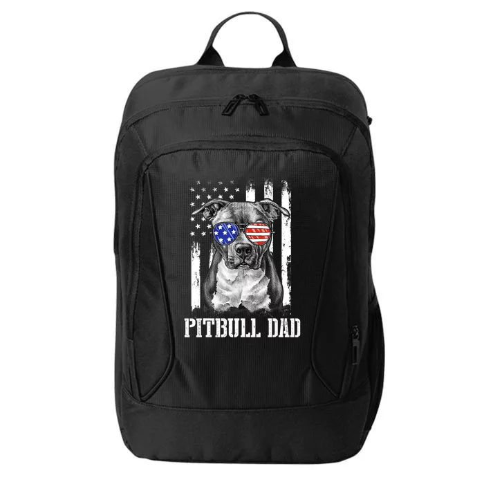 Pitbull Dad American Flag 4th Of July Dog Father's Days City Backpack