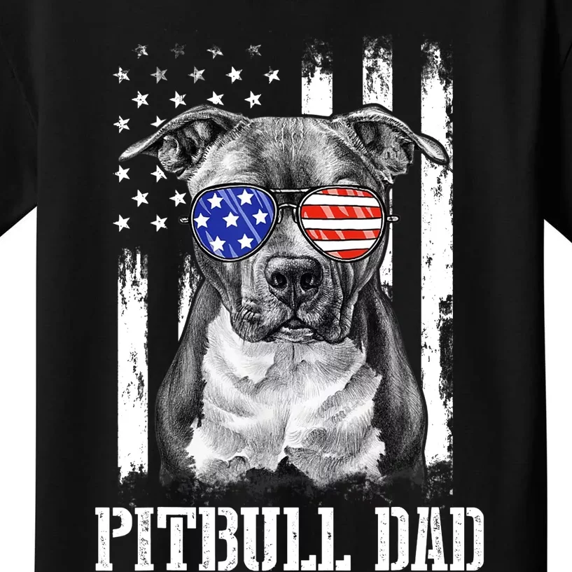 Pitbull Dad American Flag 4th Of July Dog Father's Days Kids T-Shirt