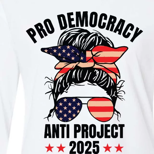 Pro Democracy Anti Project 2025 Stop Project 2025 Messy Bun Womens Cotton Relaxed Long Sleeve T-Shirt