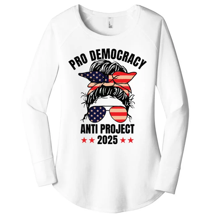 Pro Democracy Anti Project 2025 Stop Project 2025 Messy Bun Women's Perfect Tri Tunic Long Sleeve Shirt