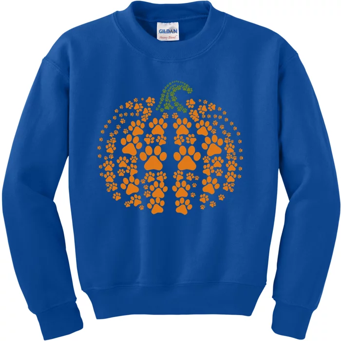 Pumpkin Dog And Cat Paw Print Halloween Funny Gift Kids Sweatshirt