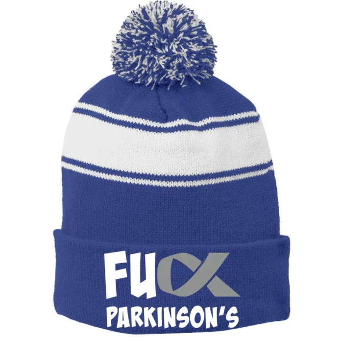 Parkinson's Disease Awareness Month Fuck Parkinsons Gift Stripe Pom Pom Beanie