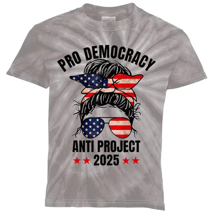 Pro Democracy Anti Project 2025 Stop Project 2025 Messy Bun Kids Tie-Dye T-Shirt