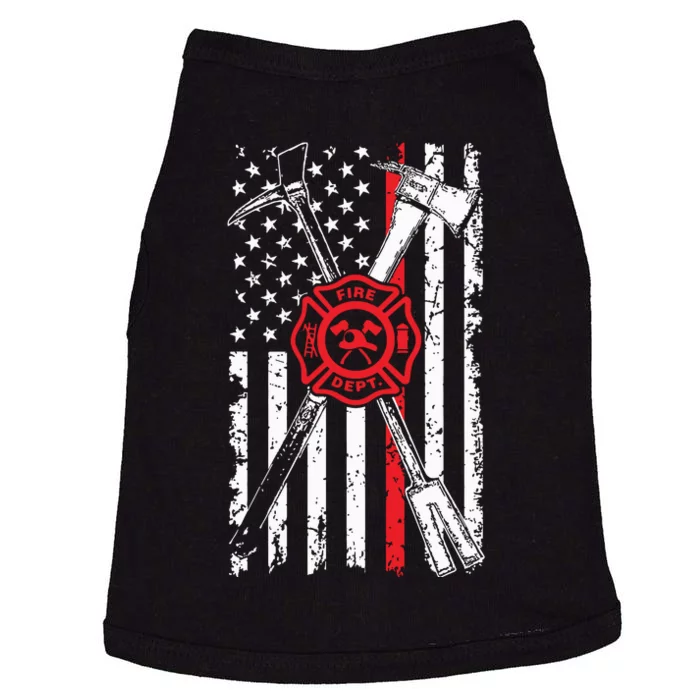 Patriotic Design Axe Halligan Thin Line Red Firefighter Doggie Tank