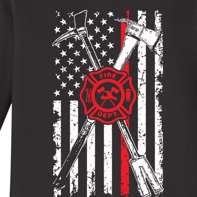 Patriotic Design Axe Halligan Thin Line Red Firefighter Baby Long Sleeve Bodysuit