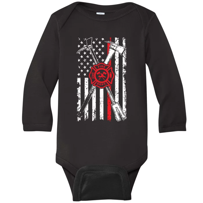 Patriotic Design Axe Halligan Thin Line Red Firefighter Baby Long Sleeve Bodysuit