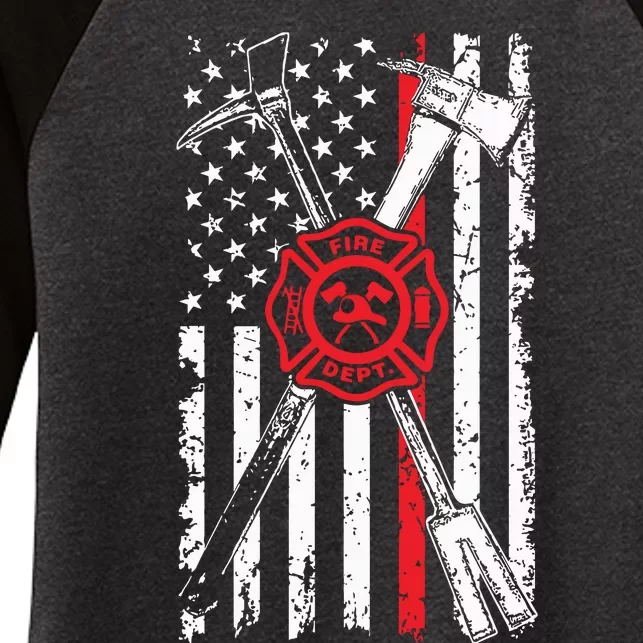 Patriotic Design Axe Halligan Thin Line Red Firefighter Women's Tri-Blend 3/4-Sleeve Raglan Shirt