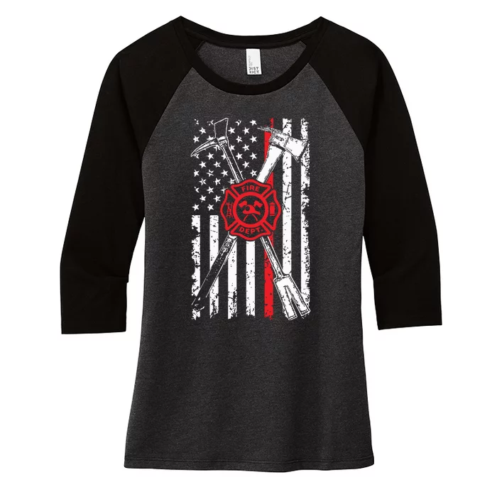 Patriotic Design Axe Halligan Thin Line Red Firefighter Women's Tri-Blend 3/4-Sleeve Raglan Shirt