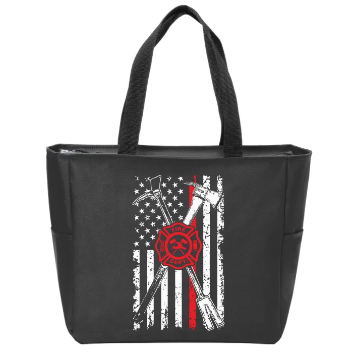 Patriotic Design Axe Halligan Thin Line Red Firefighter Zip Tote Bag