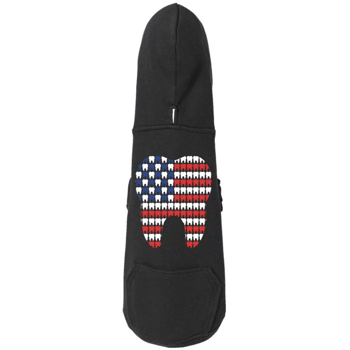 Patriotic Dentist American Flag Tooth 4th Of July Women Doggie 3-End Fleece Hoodie