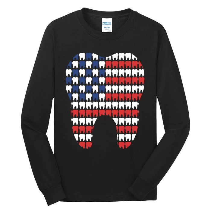 Patriotic Dentist American Flag Tooth 4th Of July Women Tall Long Sleeve T-Shirt