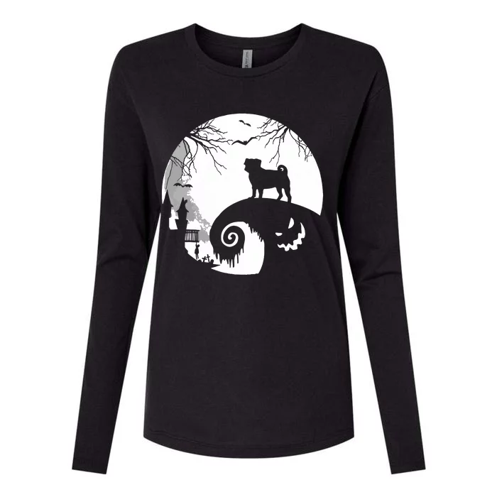 Pug Dog And Moon Halloween Costume Dog Lover Funny Gifts Womens Cotton Relaxed Long Sleeve T-Shirt