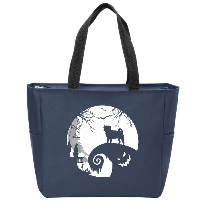 Pug Dog And Moon Halloween Costume Dog Lover Funny Gifts Zip Tote Bag