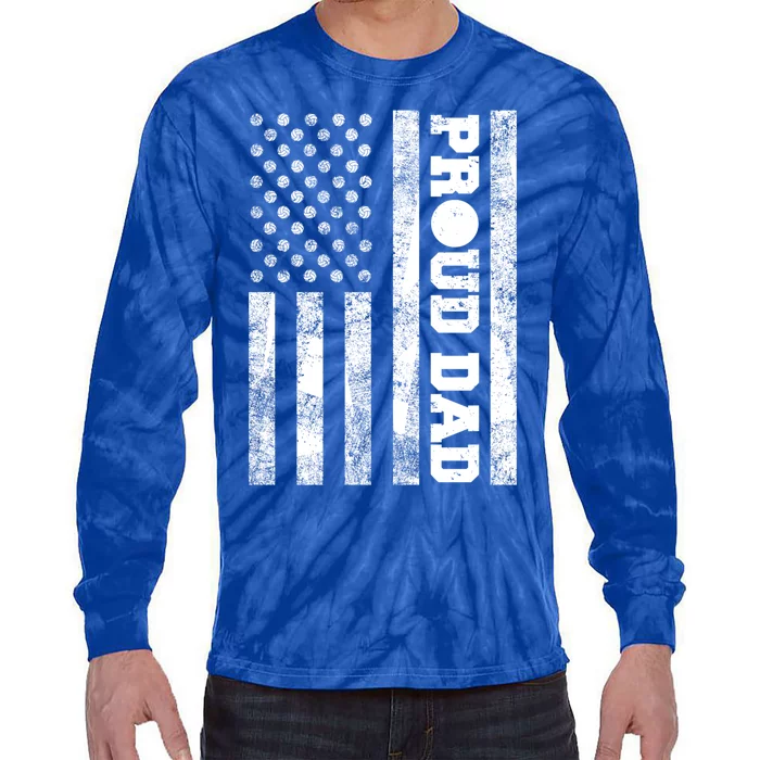 Proud Dad American Distressed Flag Funny Volleyball Dad Meaningful Gift Tie-Dye Long Sleeve Shirt